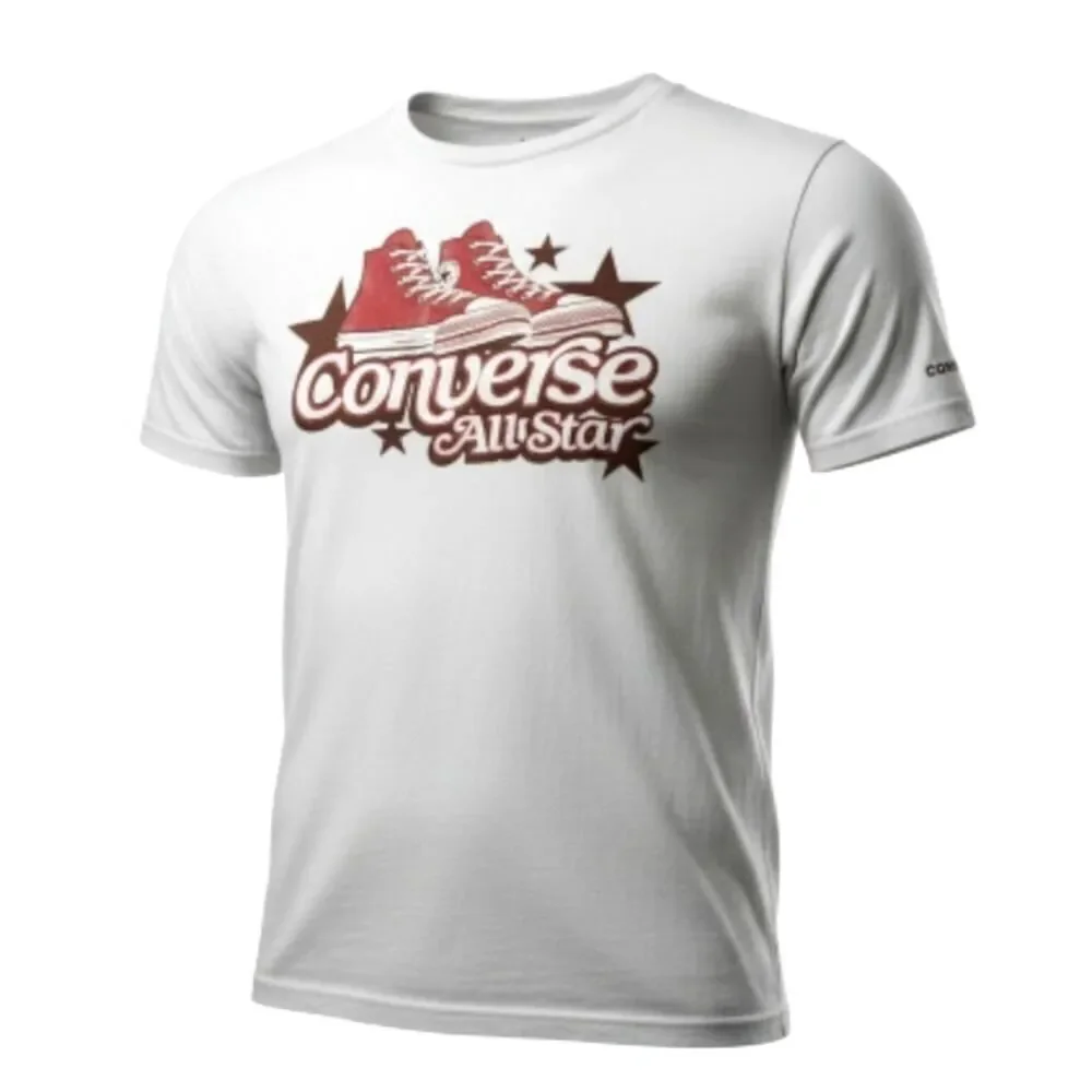 Converse All Star Girls White w/ Red Puffy Logo Tee - Youth Medium